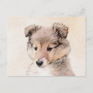 Carte Postale Shetland Sheepdog Puppy Peinture Chien original ar