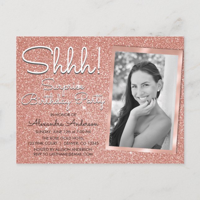 Carte Postale Shhh ! Photo de fête d'anniversaire Rose Gold (Devant)