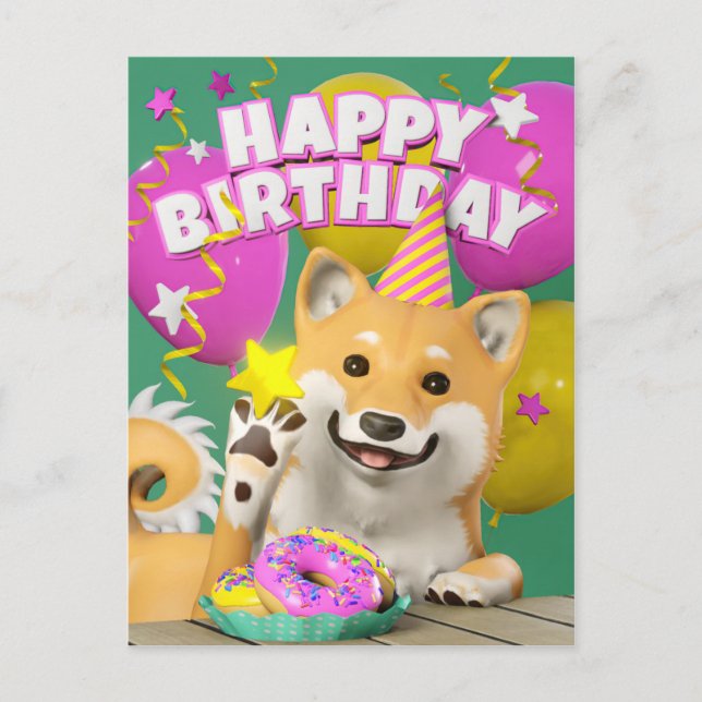 Carte postale Shiba Happy Birthday (Devant)
