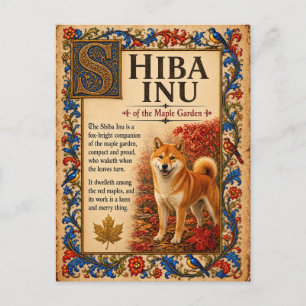 Carte Postale Shiba Inu, Art du Bestiaire Médiéval