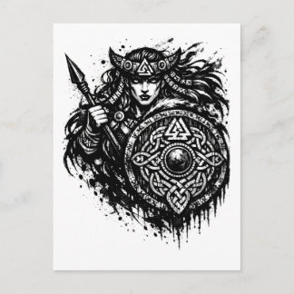Carte Postale Shield Maiden Spear‑Sigil – Mythic Warrior Ink