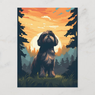Carte Postale Shih Tzu en forêt au coucher du soleil