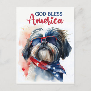 Carte Postale Shih tzu patriotique, Dieu bénisse l'Amérique Cart