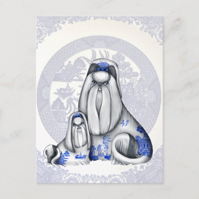 Carte postale Shih Tzus Blue Willow (Devant)
