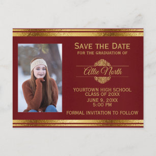Carte Postale Shiny Bourgogne et Gold Photo Graduation