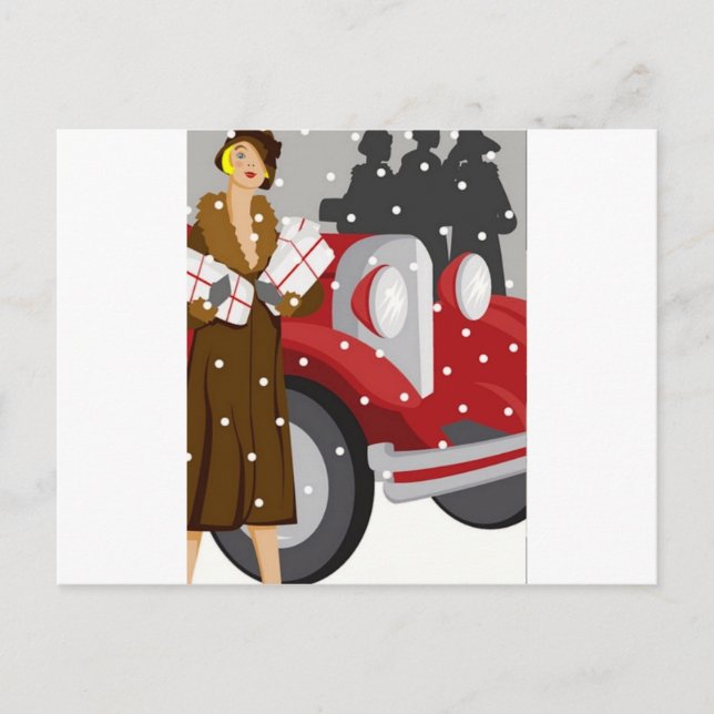 Carte Postale Shopping de Noël dans la neige (Devant)