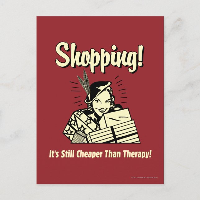 Carte Postale Shopping : moins cher que la thérapie (Devant)