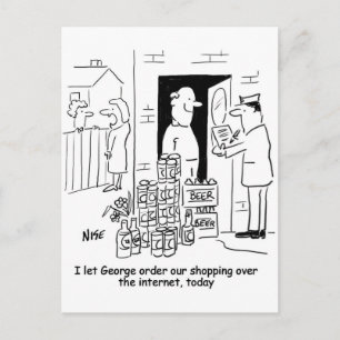 Carte Postale Shopping sur Internet. L'homme n'achète que de la 