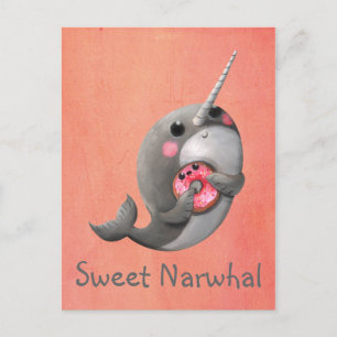 Carte Postale Shy Narwhal avec Donut