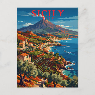 Carte Postale Sicile Italie Méditerranée Côtière Vintage
