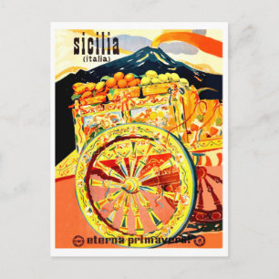 Carte Postale Sicile, Italie, voiture pleine de fruits, vintage