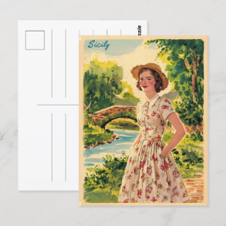 Carte Postale Sicile vintage dame italienne dans le pays les ann