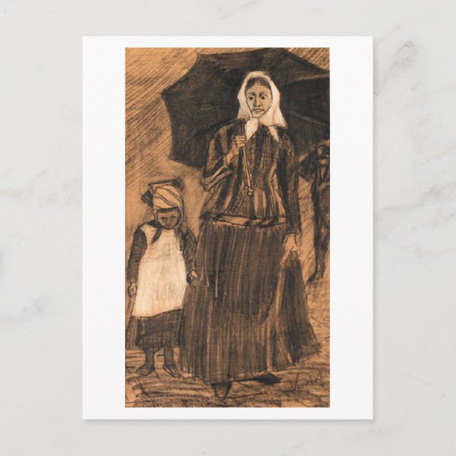 Carte Postale Sien sous parapluie avec Girl, Van Gogh Art (Devant)