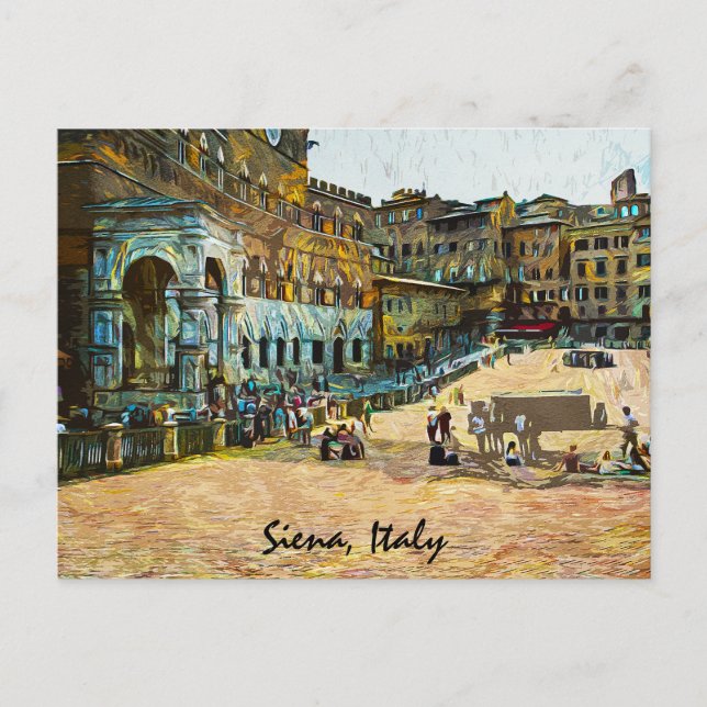 Carte Postale Siena Italie Ville Peinture à l'huile (Devant)