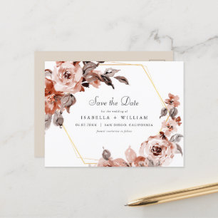 Carte Postale Sienna Floral et Gold Frame Enregistrer la date