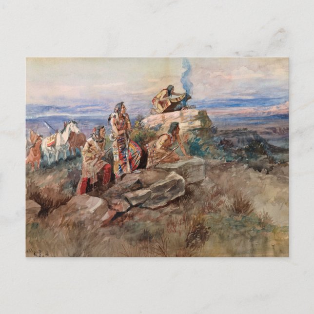 Carte Postale Signal de fumée, 1896 par Charles Marion Russell (Devant)