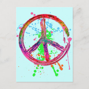 CARTE POSTALE SIGNE DE PAIX RETRO PEINT SPLATTER