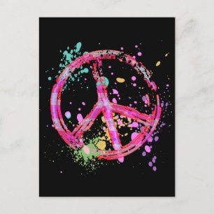 CARTE POSTALE SIGNE DE PAIX RETRO PEINT SPLATTER