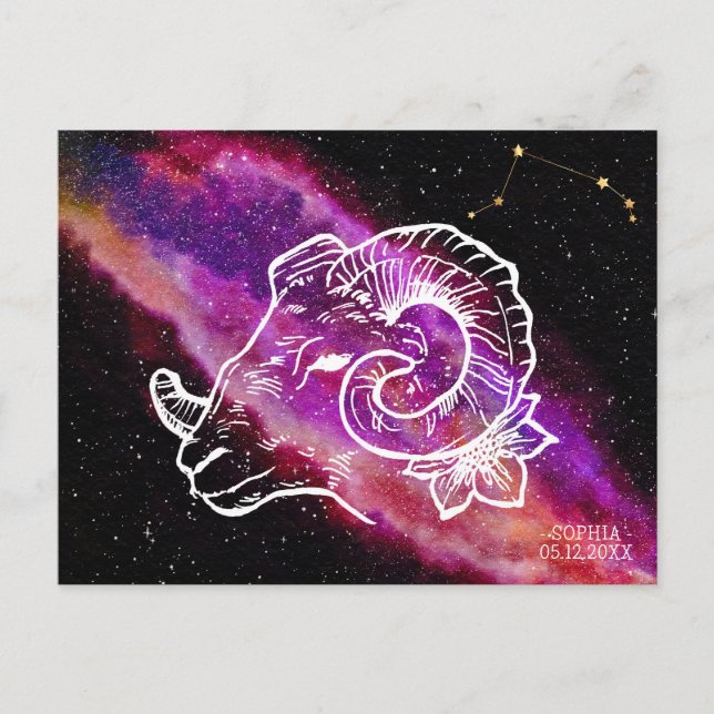 Carte Postale Signe du zodiaque Constellation Bélier Rose Violet (Devant)