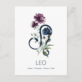 Carte Postale Signe du zodiaque Lion Fleur Élégante