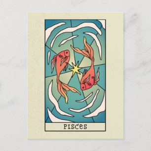 Carte Postale Signe du zodiaque Poissons Art abstrait Vintage