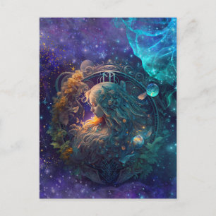 Carte Postale Signe du zodiaque Vierge dessin à l'aquarelle