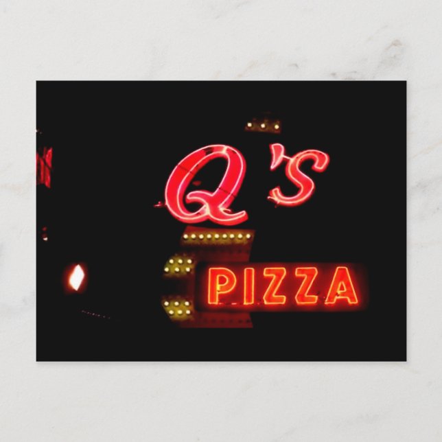 Carte Postale Signe Neon Vintage de la pizzeria Q, Hillside Il. (Devant)