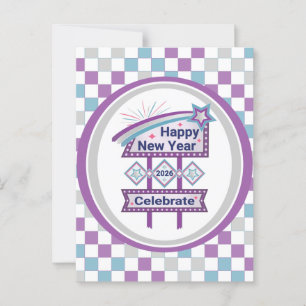 Carte Postale Signe Rétro Bonne Année – Célébration Marquee