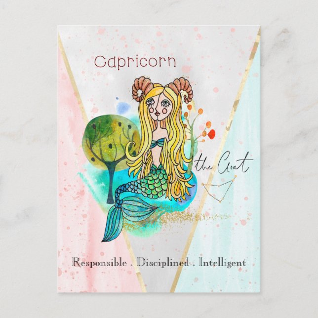 Carte Postale SIGNE Zodiaque Capricorne Whimsical Girl Chèvre Sy (Devant)
