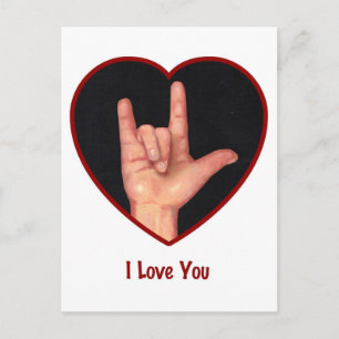 CARTE POSTALE SIGNER LANGUE JE VOUS AIME LE COEUR, LA MAIN