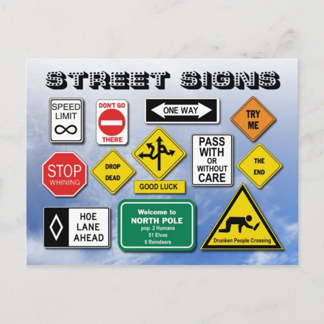 Carte Postale Signes de la rue Funny (route) (Devant)