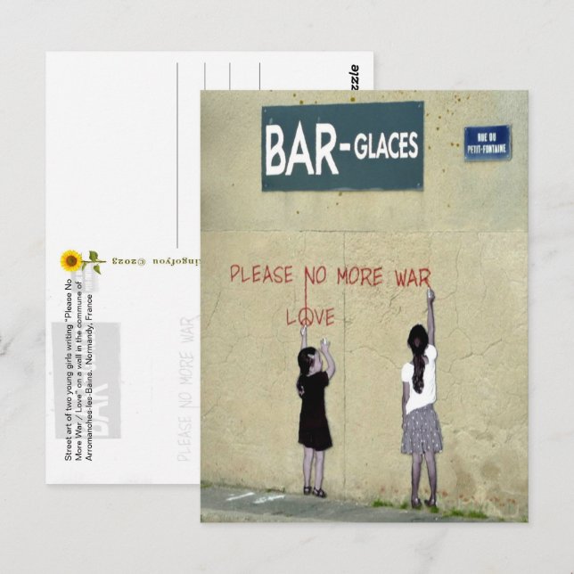 Carte Postale S'il vous plaît plus de guerre / Amour, Normandie, (Devant / Derrière)