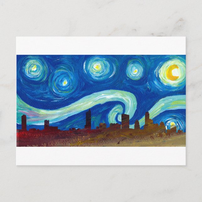 Carte Postale Silhouette Austin Skyline avec Starry Night (Devant)