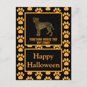 Carte Postale Silhouette Chien Boxer Joyeux Halloween Orange