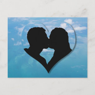 Carte Postale Silhouette Couple Baiser - Ciel Bleu