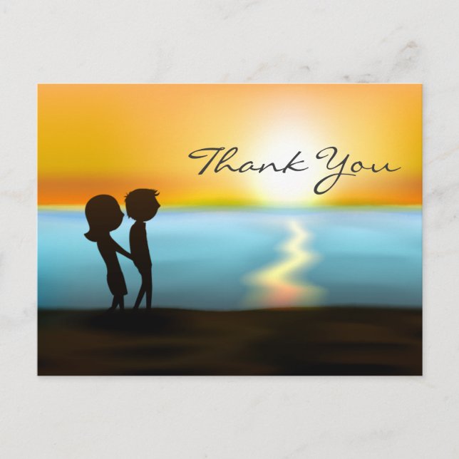 Carte Postale Silhouette Couple Sunset ~ Sunrise Beach Merci (Devant)