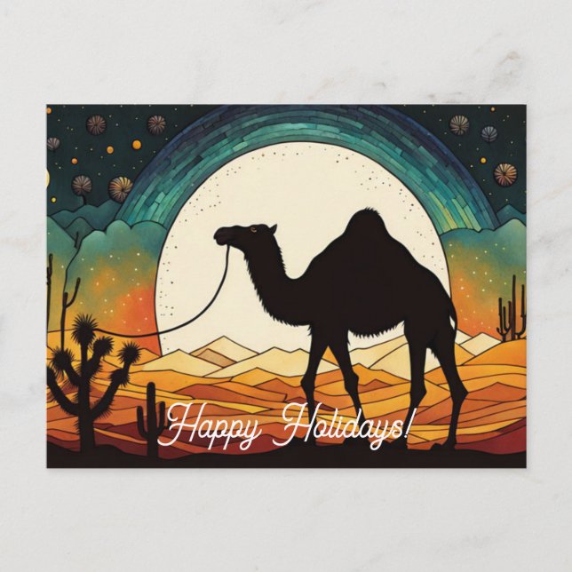 Carte Postale Silhouette de Camel dans le désert Joyeuses vacanc (Devant)