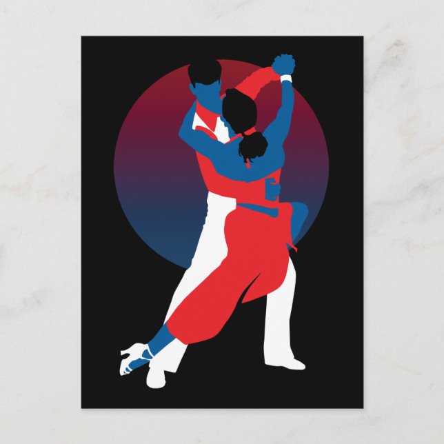 Carte Postale Silhouette de danse rouge et bleu - Danseurs de ta (Devant)