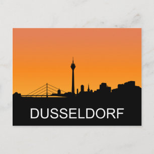 Carte Postale silhouette de Dusseldorf, illustration du coucher 