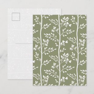 Carte Postale Silhouette de fleur de stripe vert olive minimal