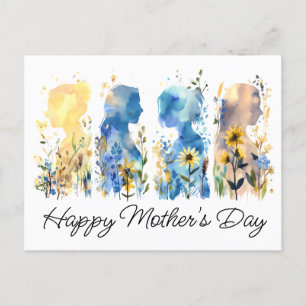 Carte Postale Silhouette de fleurs sauvages pour la fête des mèr