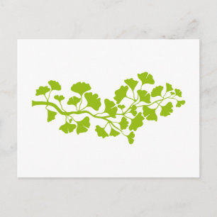 Carte Postale silhouette de ginkgo avec feuilles verts