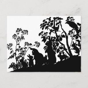 Carte Postale Silhouette de la famille des lapins, scène de natu