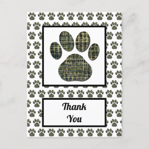 Carte Postale Silhouette de patte d'animal de chien Merci