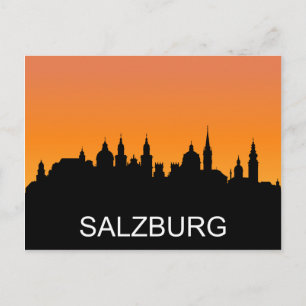 Carte Postale Silhouette de Salzbourg, illustration du coucher d