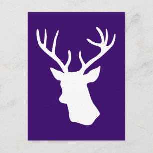 Carte Postale Silhouette de tête de cerf blanc - violet foncé