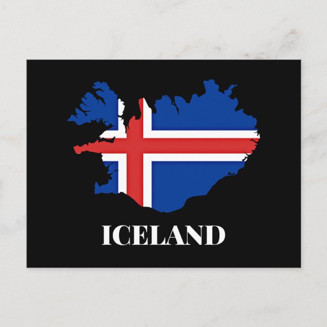 Carte Postale Silhouette d'Islande, drapeau, (Devant)