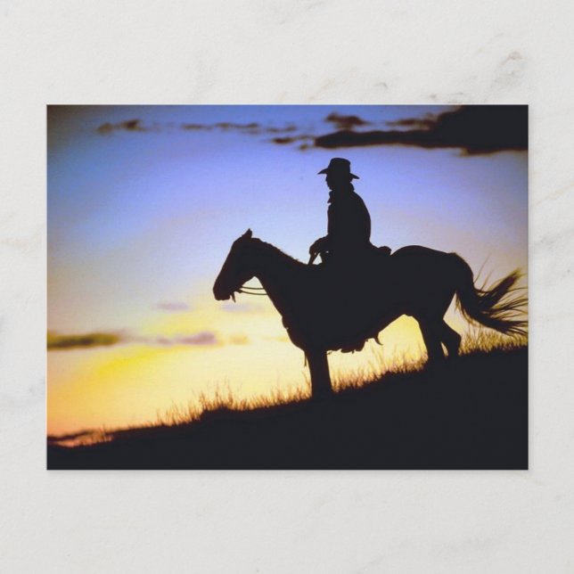 Carte Postale Silhouette du coucher de soleil de cowboy occident (Devant)