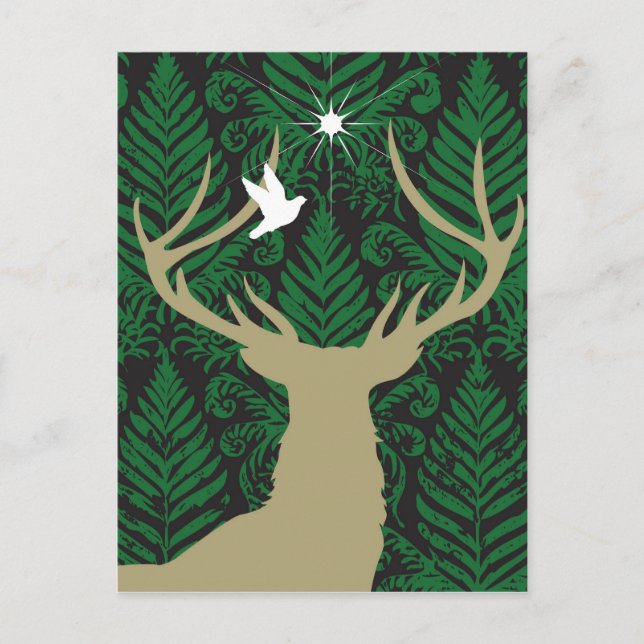 Carte Postale Silhouette d'un cerf, d'une colombe et d'une étoil (Devant)