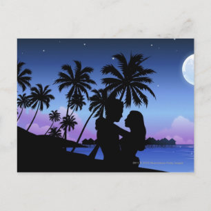 Carte Postale Silhouette d'un couple s'étreignant sur la plage